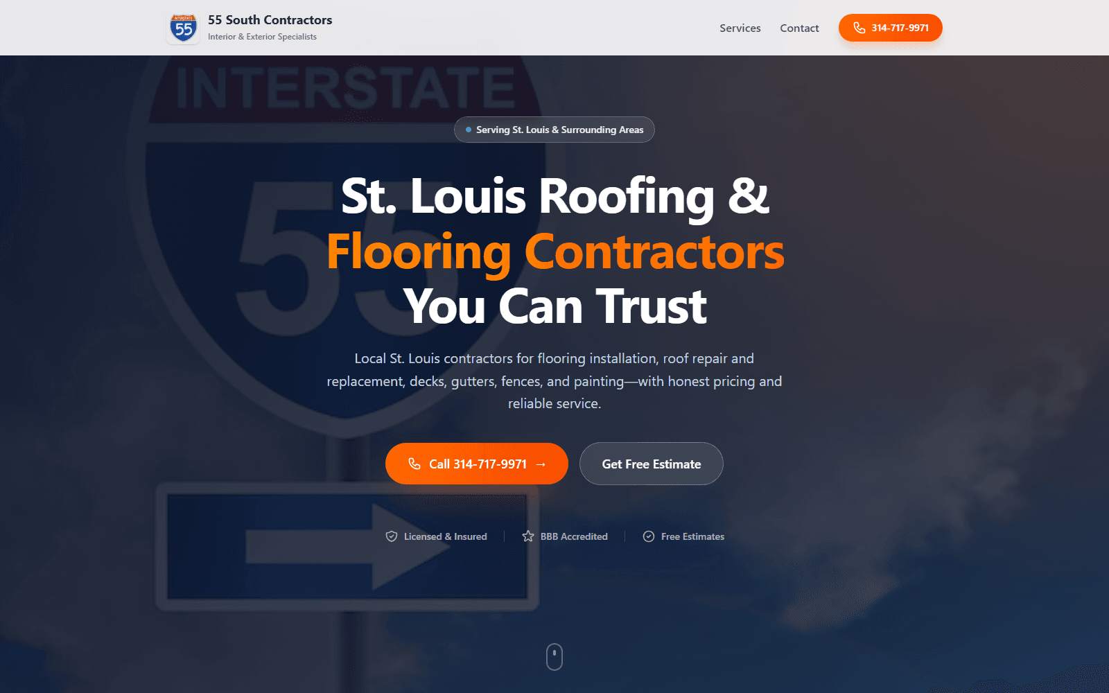 55 South Contractors website homepage
