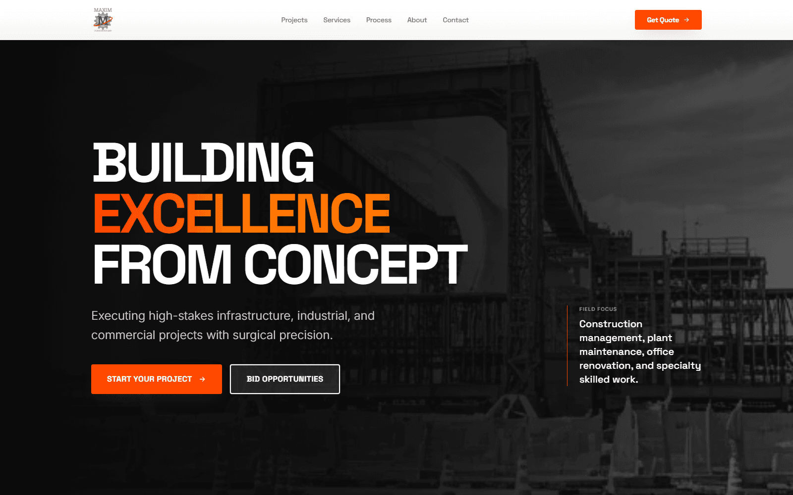 Maxim Construction website homepage