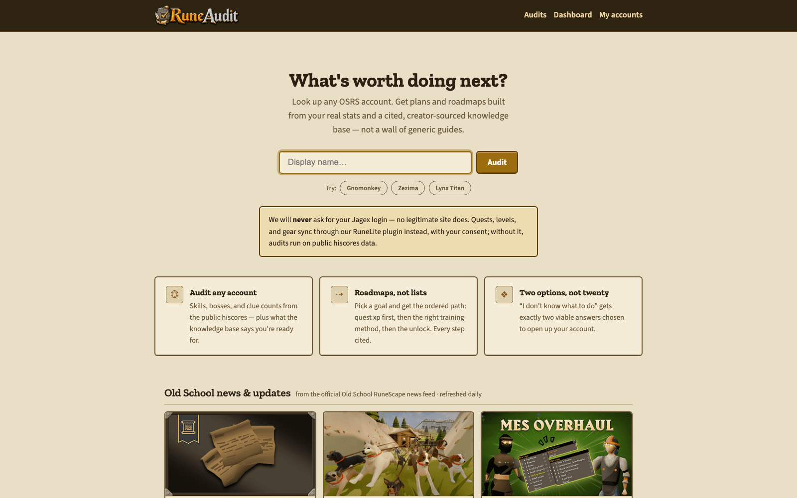 RuneAudit website homepage